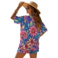 thumbnail image 2 of FKEKYI Womens Summer Shirt Set 2 Piece Sets Bohemian Daisy Flower Print Vacation Outfits Open Front Shirt Top & Shorts with Elastic Waist Beachwear Lounge Set, S, 2 of 7