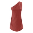 thumbnail image 4 of Summer Dresses for Women Casual Short Sleeve Linen Solid Color One Shoulder Slim Temperament Dress, 4 of 4