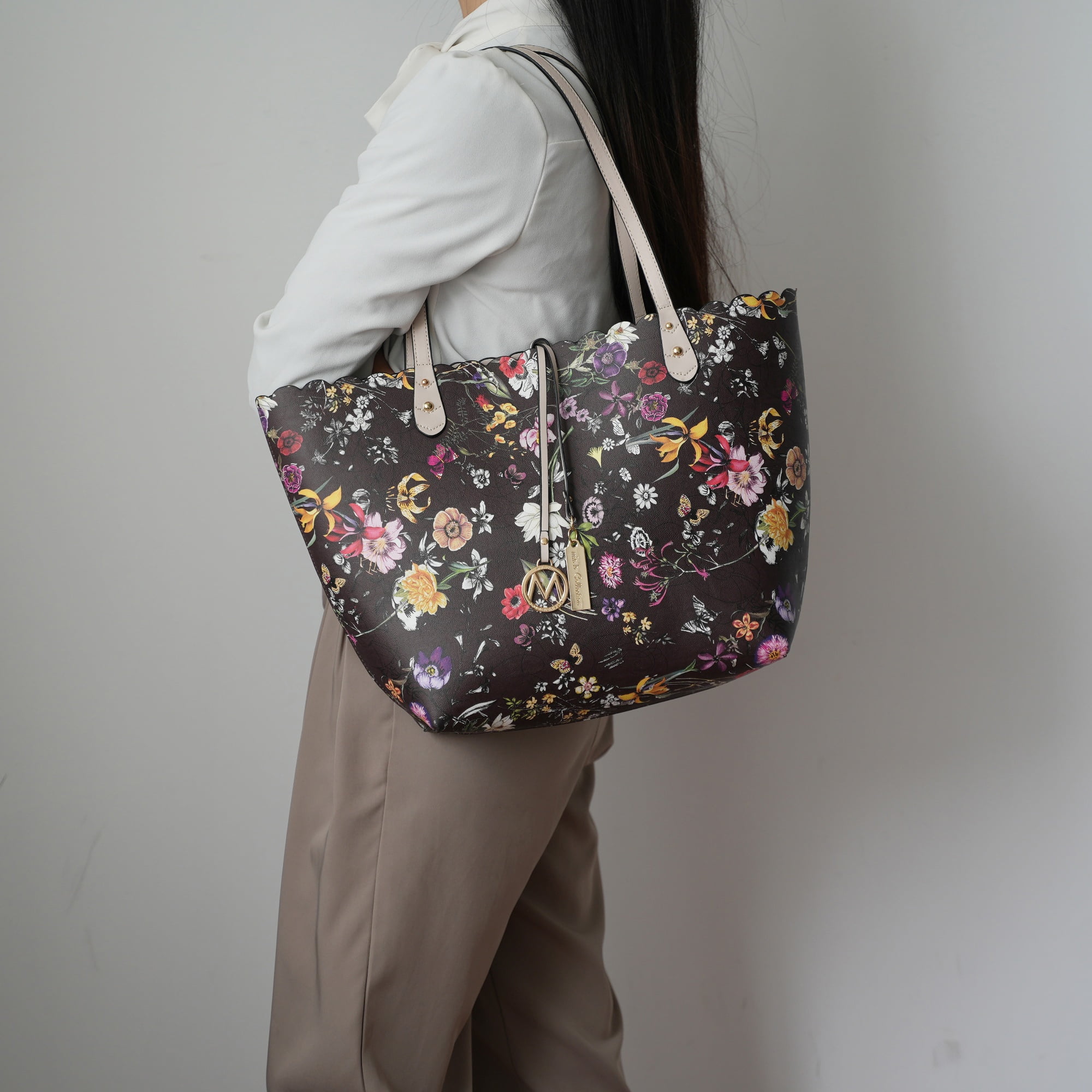 MKF Collection Danielle Tote Floral Bag, Crossbody Pouch Handbag Reversible Shopper Women's Purse Large Capacity for Weekend by Mia K - White Blush