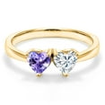 thumbnail image 3 of Gem Stone King 18K Yellow Gold Plated Silver Fashion Right-Hand Ring Heart Shape Blue Tanzanite and Moissanite (0.92 Cttw, Size 8), 3 of 6