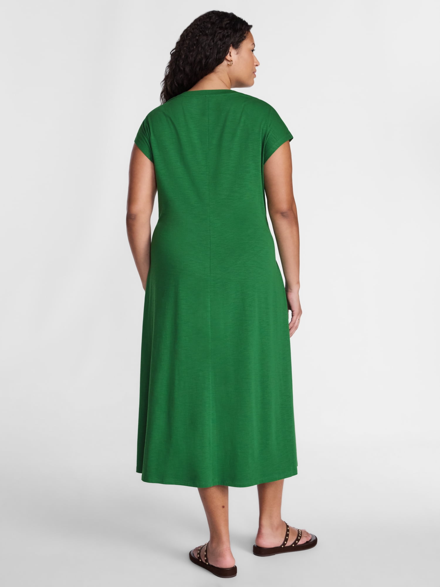 Terra & Sky Women's Plus Ruched Front Maxi Dress with Short Sleeves, Sizes 0X-5X