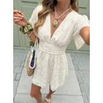 thumbnail image 3 of Apricot Women Summer Textured Lace V-Neck Short Sleeve Waisted A-Line Dress, 3 of 6