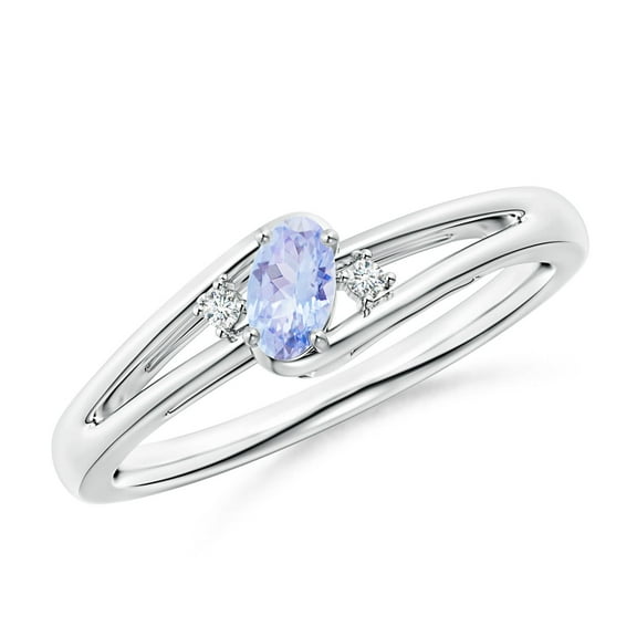 ANGARA Natural Tanzanite and Diamond Split Shank Ring in 14K White Gold for Women (Size-5x3mm) | December Birthstone, Birthday, Anniversary, Jewelry Gift for Women | Natural Tanzanite Ring