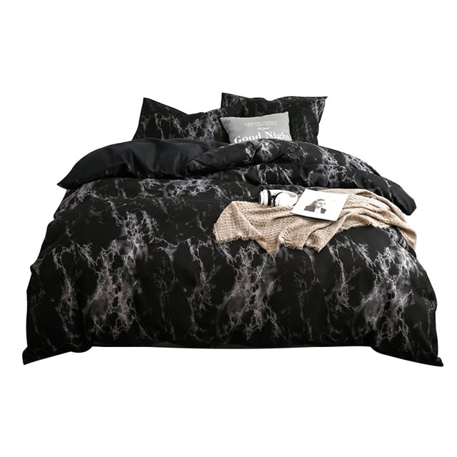 Juego de funda de edredón y funda de almohada de mármol suave, 2 uds., tamaño US-Twin, 168x229cm (negro)