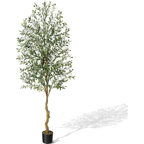 7FT Tall Olive Trees Artificial Indoor, Faux Olive Tree with Realistic Trunk, Leaves, Fruits for Home Office Decor