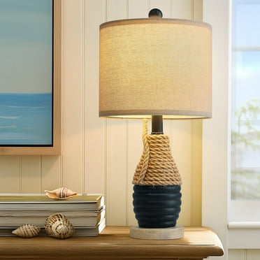 Oneach Farmhouse Table Lamp for Living Room Bedroom 20" Coastal Navy Blue Nightstands Bedside Lamps Ocean Beach Style