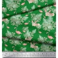 thumbnail image 3 of Soimoi Green Cotton Jersey Fabric Bunny Rabbit & Flamingo Bird Decor Fabric Printed Yard 64 Inch Wide, 3 of 3