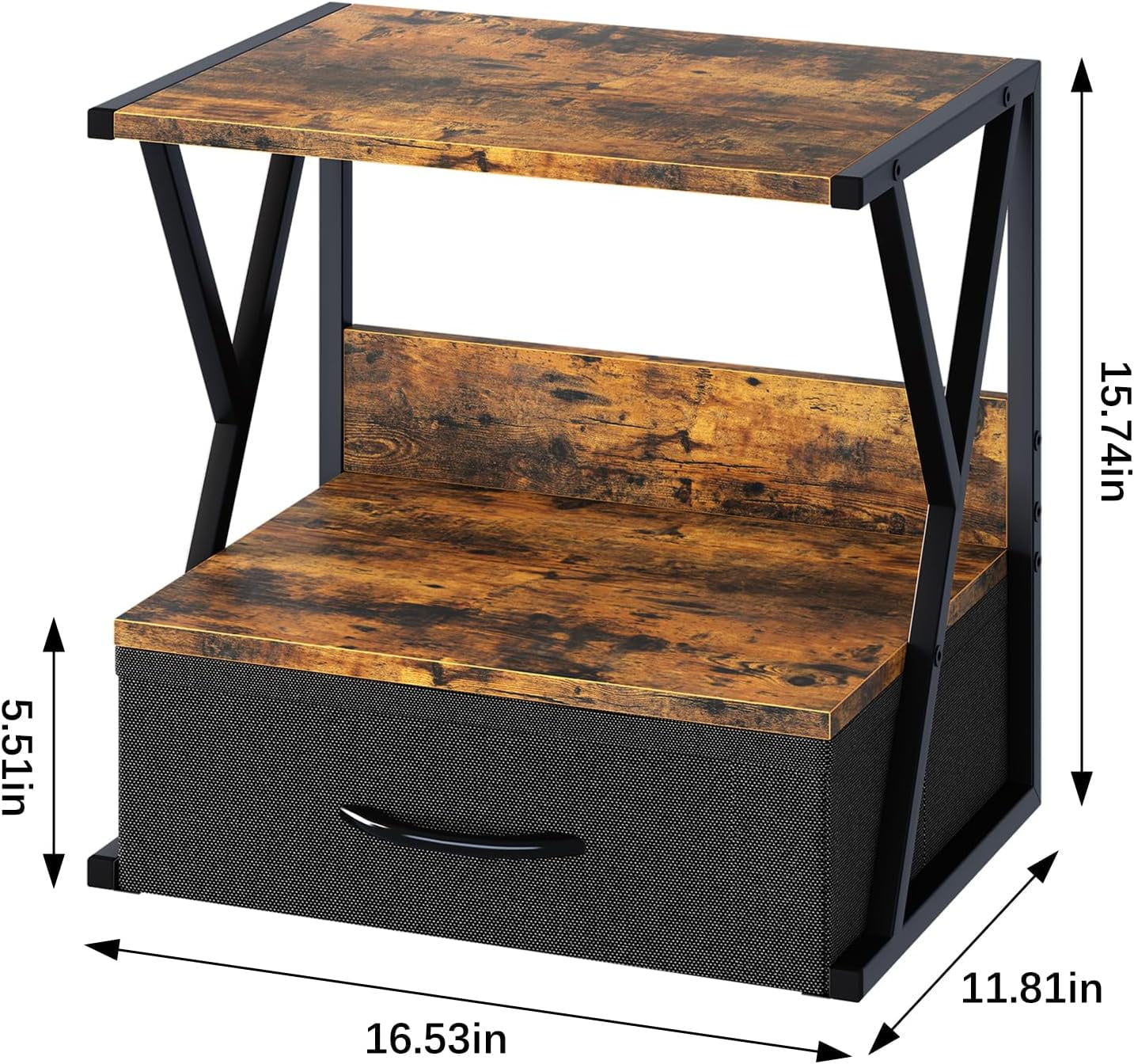 Printer Stand For Desk With Storage Drawer, 2 Tier Desktop Or Under Desk Shelf, Multi-Purpose Desk Organizer For Home Office, fit Fax Machine/3D Printer/Scanner, Rustic Brown