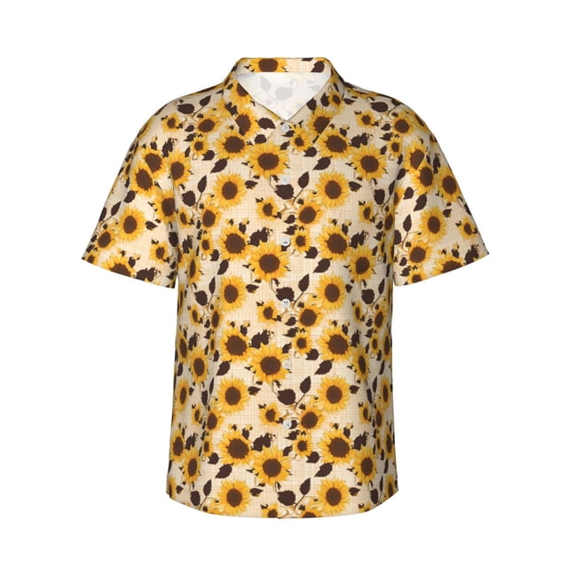 Balery Vintage Plaid Cute Sunflower Camisas hawaianas de manga corta para hombre, camisas playeras de corte holgado, camisas de vacaciones con botones,Medium