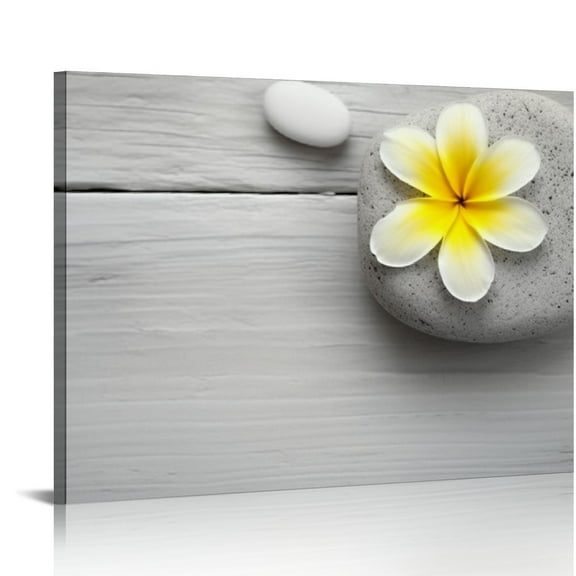 ARISTURING Gray And Yellow Canvas Wall Art Zen Stone Painting Plumeria Flower Artwork Prints Still Life Home Decor (Yellow)