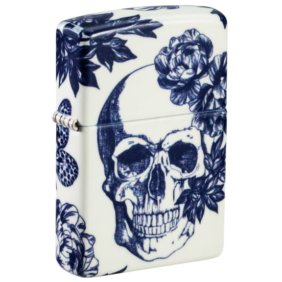 Zippo Lighter: Skull and Flowers, Glow-in-the-Dark - 540 Color 46037