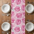 thumbnail image 6 of Pink Palm Leaf Table Runner - 108 Inch Long, Kitchen Dining Table Runner Dresser Scarves, Tropical Vintage Grey Summer Plant Farmhouse Decor for Coffee Tables Wedding Party Banquet, 6 of 8