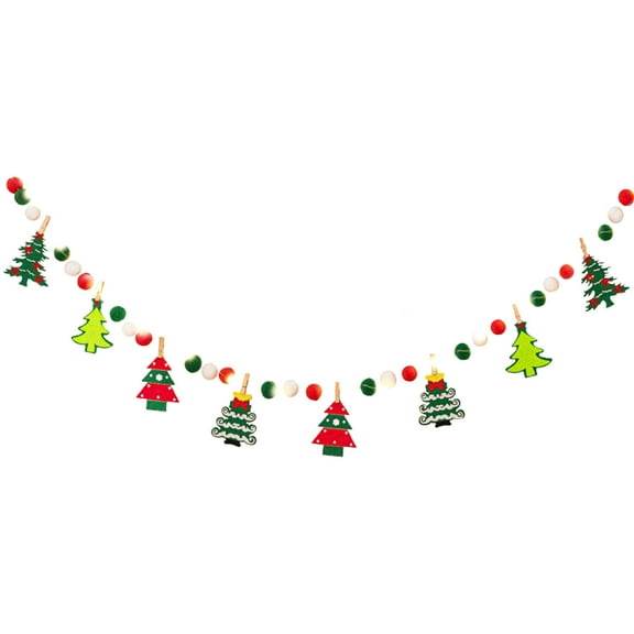 Christmas Felt Ball Garland Christmas Banner Holiday Christmas Tree Candy Snowman Felt Banner Christmas Pom Pom Garland for Christmas Decoration Holiday Home School Office Decor