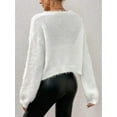 thumbnail image 5 of Women'S Cropped Loose Plush Long Sleeve Open Front Knitted Cardigan White S, 5 of 8