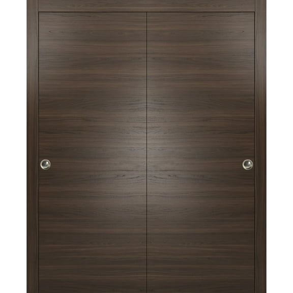 Sliding Closet Bypass Doors | Planum 0010 Chocolate Ash | Sturdy Top Mount Rails Moldings Trims Hardware Set | Wood Solid Bedroom Wardrobe Doors -36" x 84" (2* 18x84)