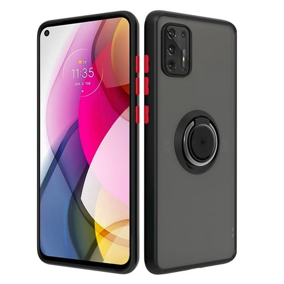 For Motorola Moto G Stylus 2021 / XT2115 Impact Metal Ring Holder Stand Magnetic Car Mount Protective Hybrid Case Cover Black