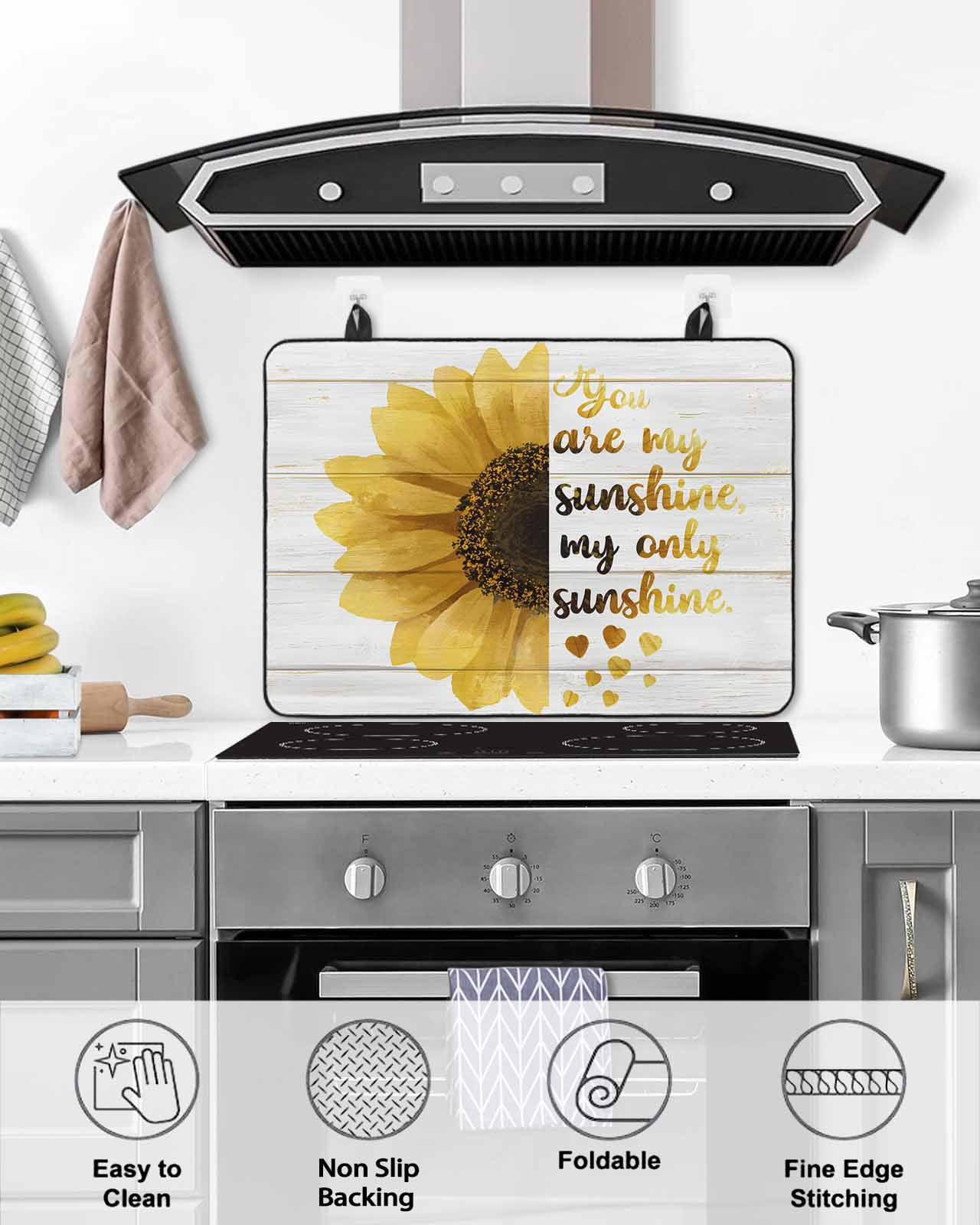 Large Induction Cooktop Protector Mat Yellow Sunflowers Stove Top Covers for Electric Stove, You Are My Sunshine Wood Rustic Decorative Stove Burner Cover Mats, Glass Top Stove Cover