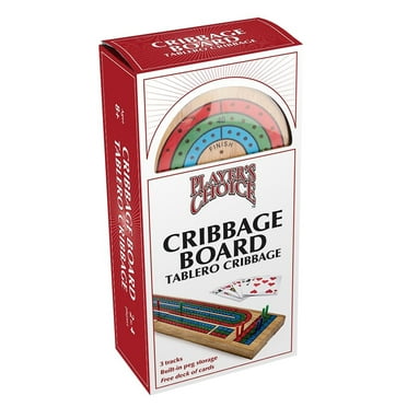 Player's Choice: 3 Track Cribbage Board - Wooden Strategy Game Set w/ Standard Deck Of Playing Cards, Foldable Board Design, Ages 8 , 2-4 Players