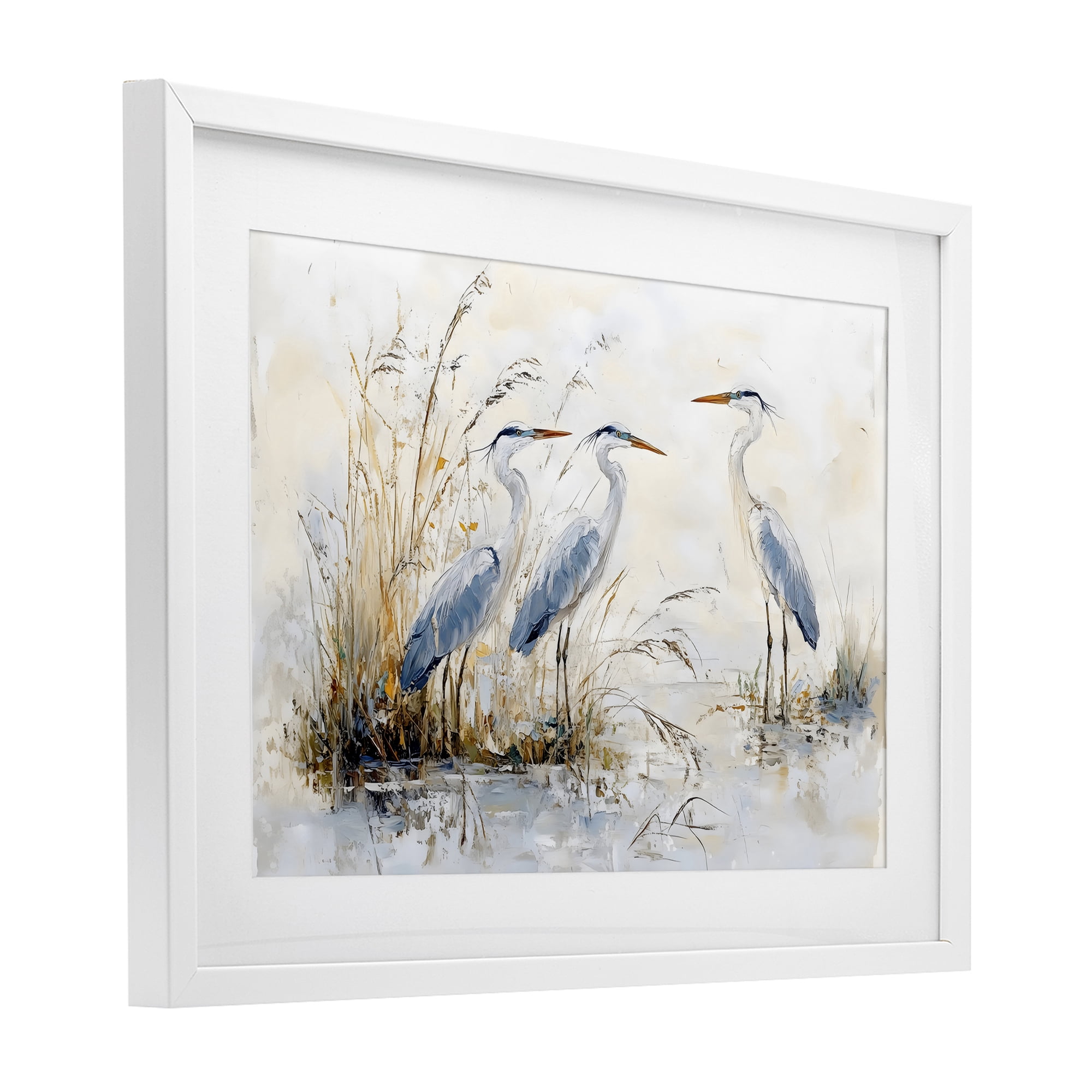 Stupell Industries Blue Heron Trio in Wetlands White Framed Print Under Glass, design by LSR Design Studio
