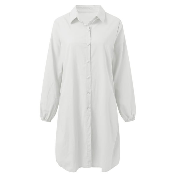 Vestido camisero informal holgado largo para mujer - Poliéster, manga larga, cuello vuelto, para todas las estaciones