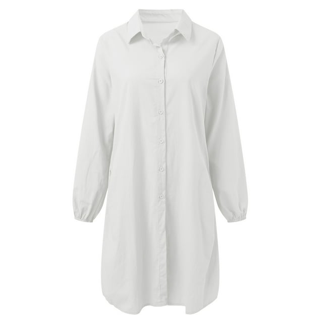 Vestido camisero informal holgado largo para mujer - Poliéster, manga larga, cuello vuelto, para todas las estaciones