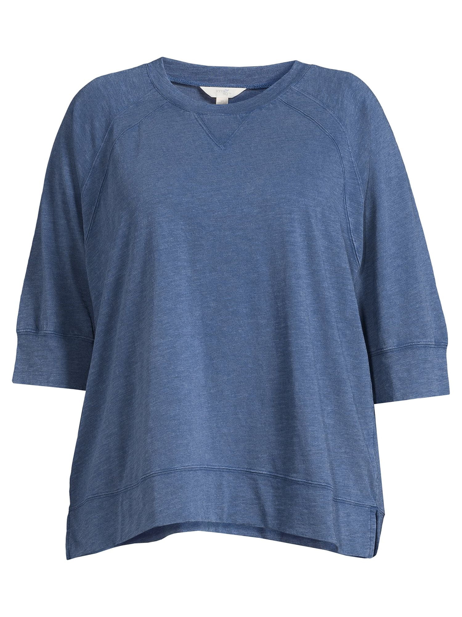 Terra & Sky Women's Plus Size Acid Wash Double Raglan T-Shirt