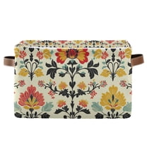 Yayeee Canvas Storage Basket with Handles for Shelves Fabric Bins Closet Organizer, Beige Floral
