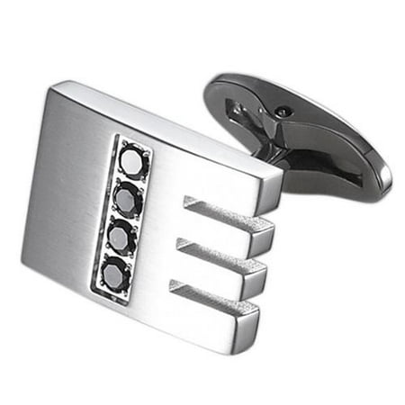 Caseti Mens Thatcher Stainless Steel and Black Crystal Cuff Links Regular Silver