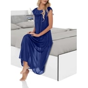 EZI Nightgowns for Women - Soft & Breathable Satin Night Gowns for Adult Women - Medium to Plus Size Womens Sleep Shirts - Long Mid-Length Nightgown