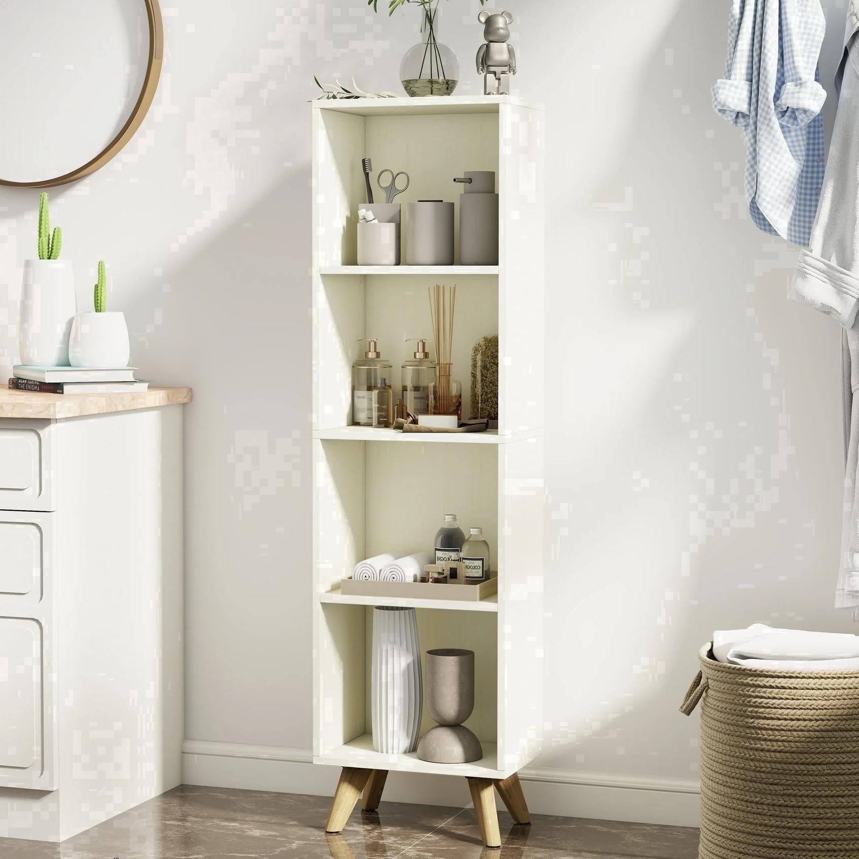 Manxile 4 Cube Vertical Storage Organizer, Modern White Wood Bookshelf for Living Room, Bedroom, Study Room