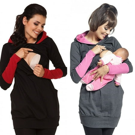 

Breastfeeding Hoodie Pregnant Women Stripe Nursing Top Maternity Shirts Jumper