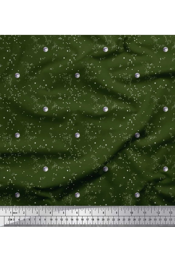Japan Crepe Satin Fabric Moon & Star Shirting Printed Fabric 1 Yard 42 Inch Wide