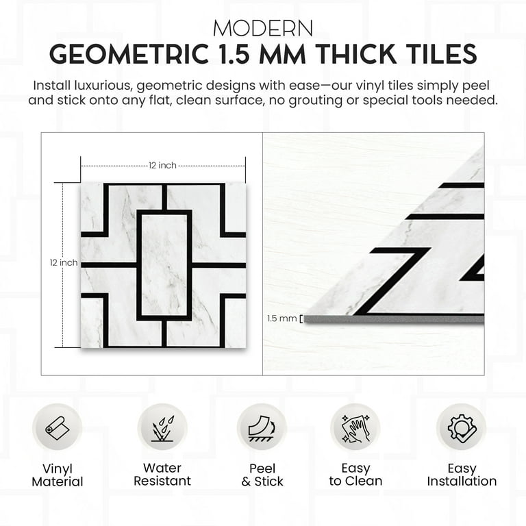 12Pcs Black Semi-circular Pattern Tile Stickers Thickened Self