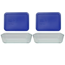 Pyrex 7211 6-Cup Rectangle Glass Food Storage Dish with 7211-PC 6-Cup Cadet Blue Lid Cover (2-Pack)