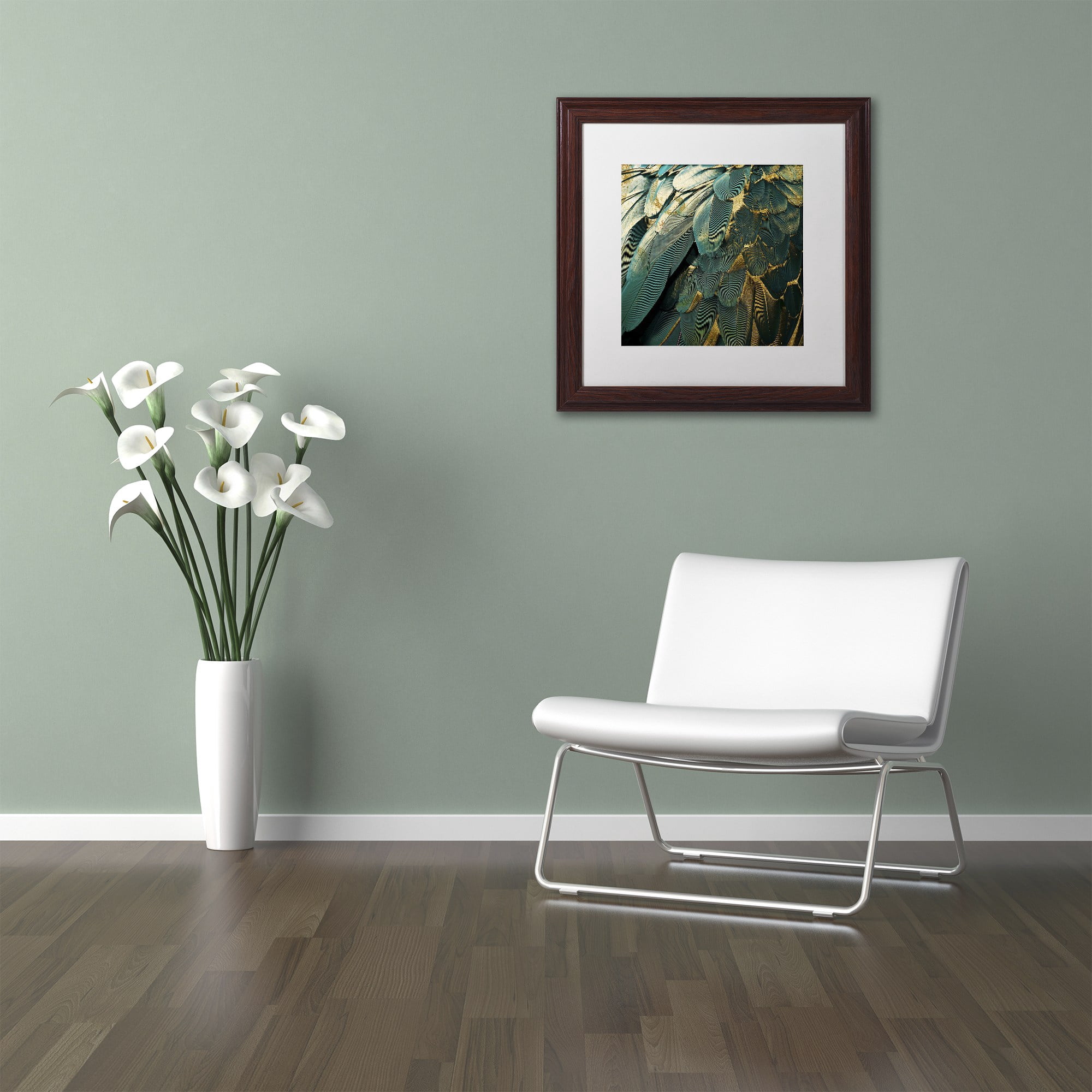 Trademark Fine Art "Feather Glitter" Canvas Art by Color Bakery, White Matte, Wood Frame