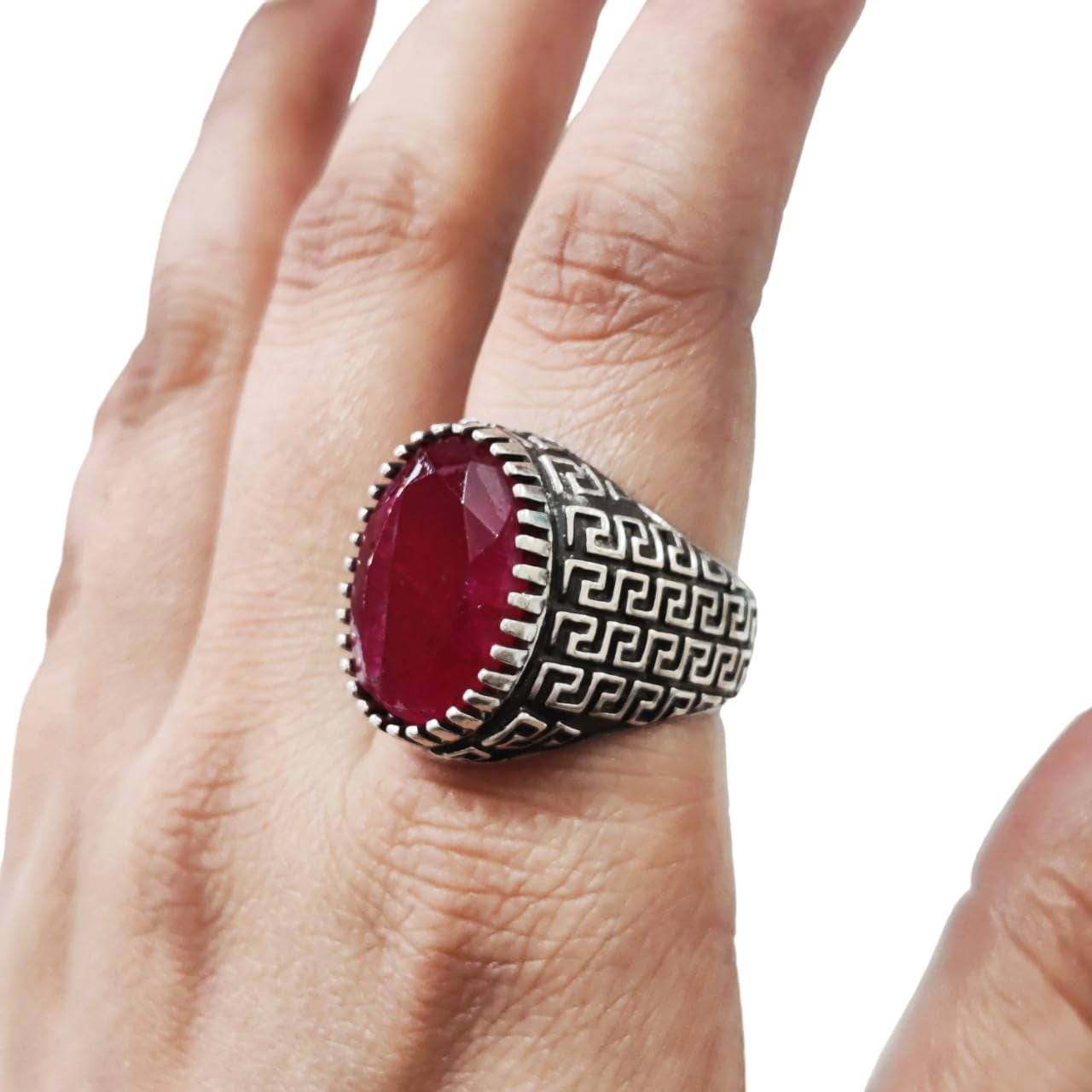 AAA Ruby Corundum Mens Ring, Natural Ruby Corundum Ring, July Boys Ring