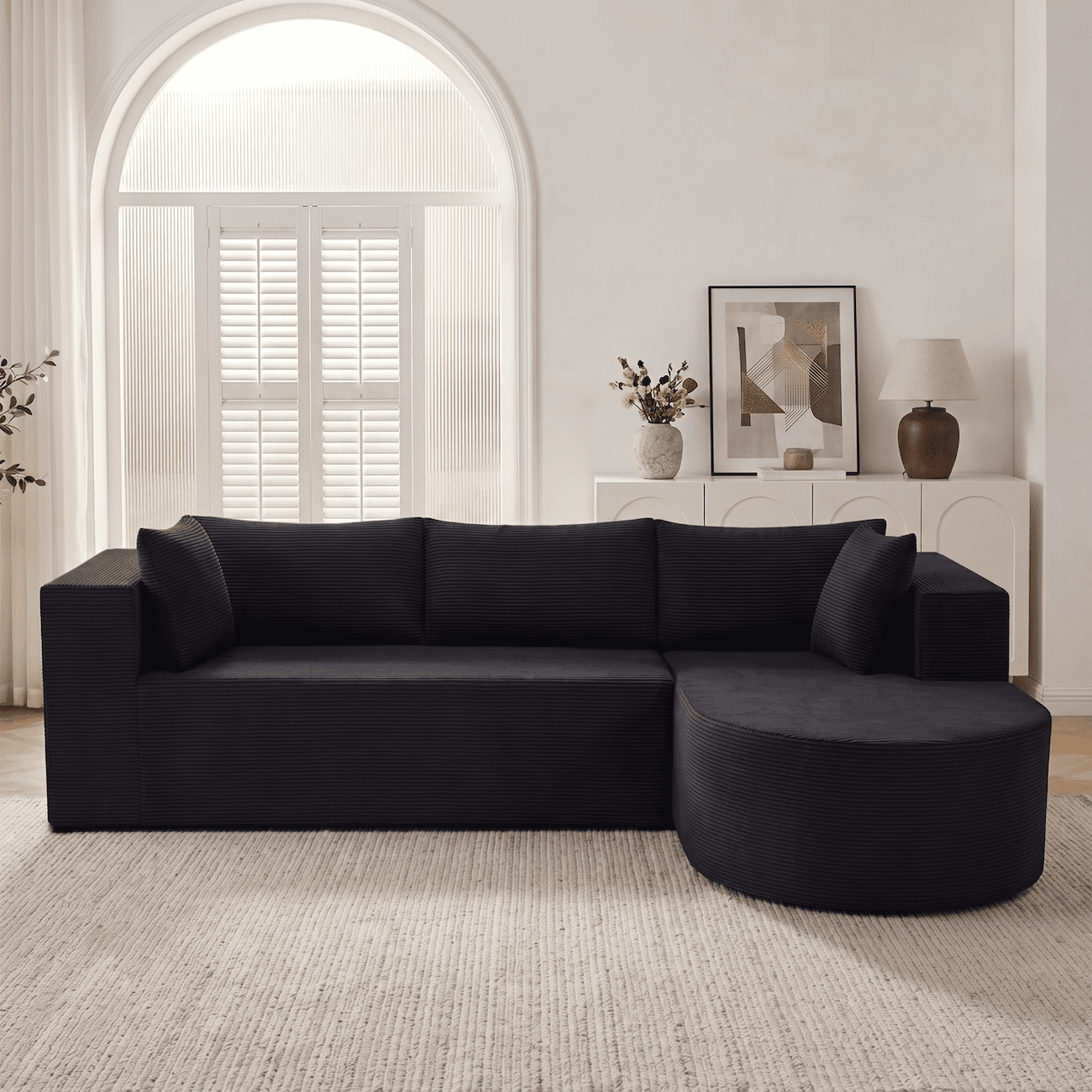Xiweot 105" Modular Sectional Sofa, Cloud Couch with Chaise, Boneless Corduroy L Shaped Couch, No Assembly Deep Seat Sectional Sofa for Living Room Apartment (Left Chaise)