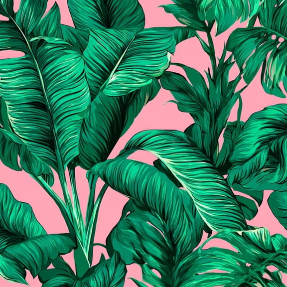 Peel and Stick Wallpaper Tropical Green Leaves Pink Wall Mural 17.7in x 9.8ft Self Adhesive Removable Wall Paper Renter Friendly Wallpaper for Nursery Bedroom Cabinets