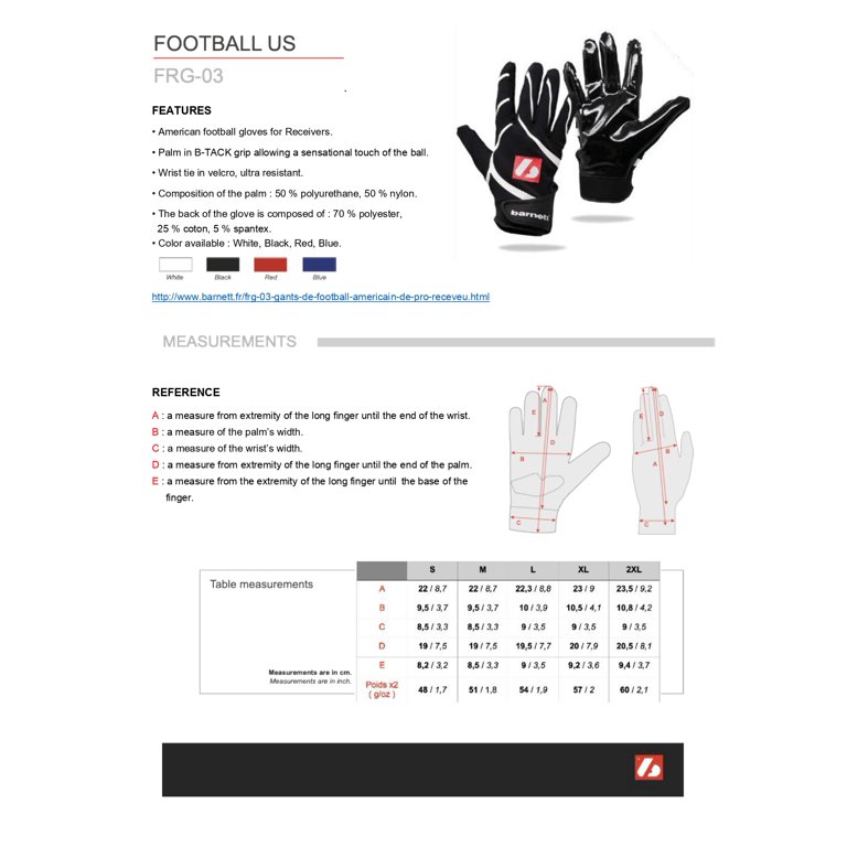 BARNETT FRG-03 Blanco (M) Guantes de Fútbol Americano de Pro