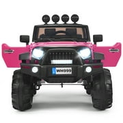 Topbuy 12V Kids Ride on Truck 2 seats Children Electric Vehicle w/ 2.4GHz Remote Control & Retractable Handle Pink