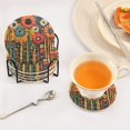 thumbnail image 3 of Yayeee 6 PCS Drink Coasters with Holder Set Woven Absorbent Round Tabletop Hot Pad, Red Colorful Flowers With Dots, 3 of 7