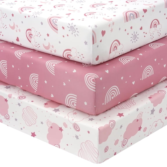 Sábana ajustable FIEMOL 96x66 cm para minicuna de bebé, paquete de 3, rosa