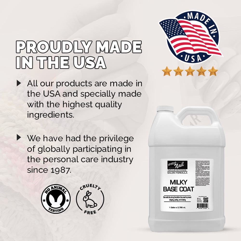 PRONAIL - Milky Base Coat for Nail Polish, 128 Oz - Professional Strength, Long Lasting, Manicure and Pedicure, Nail Strengthener, Hardener, Prevents Chipping - Fast Dry, Bulk Refill Gallon