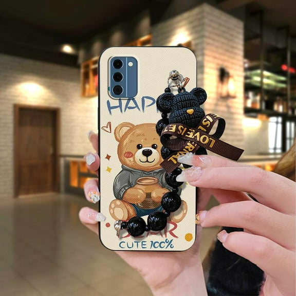 KBS-Phone Case For Nokia C300 4G, Black pearl pendant Anti-knock Skin-friendly feel Back Cover silicone soft case Cartoon cute Dirt-resistant Simplicity Bear bracelet protective case