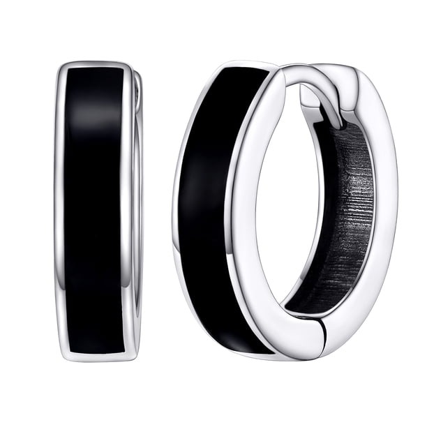 Pendiente de aro negro clásico Silvora pendientes Huggie de plata esterlina 925 10 mm para mujeres y hombres