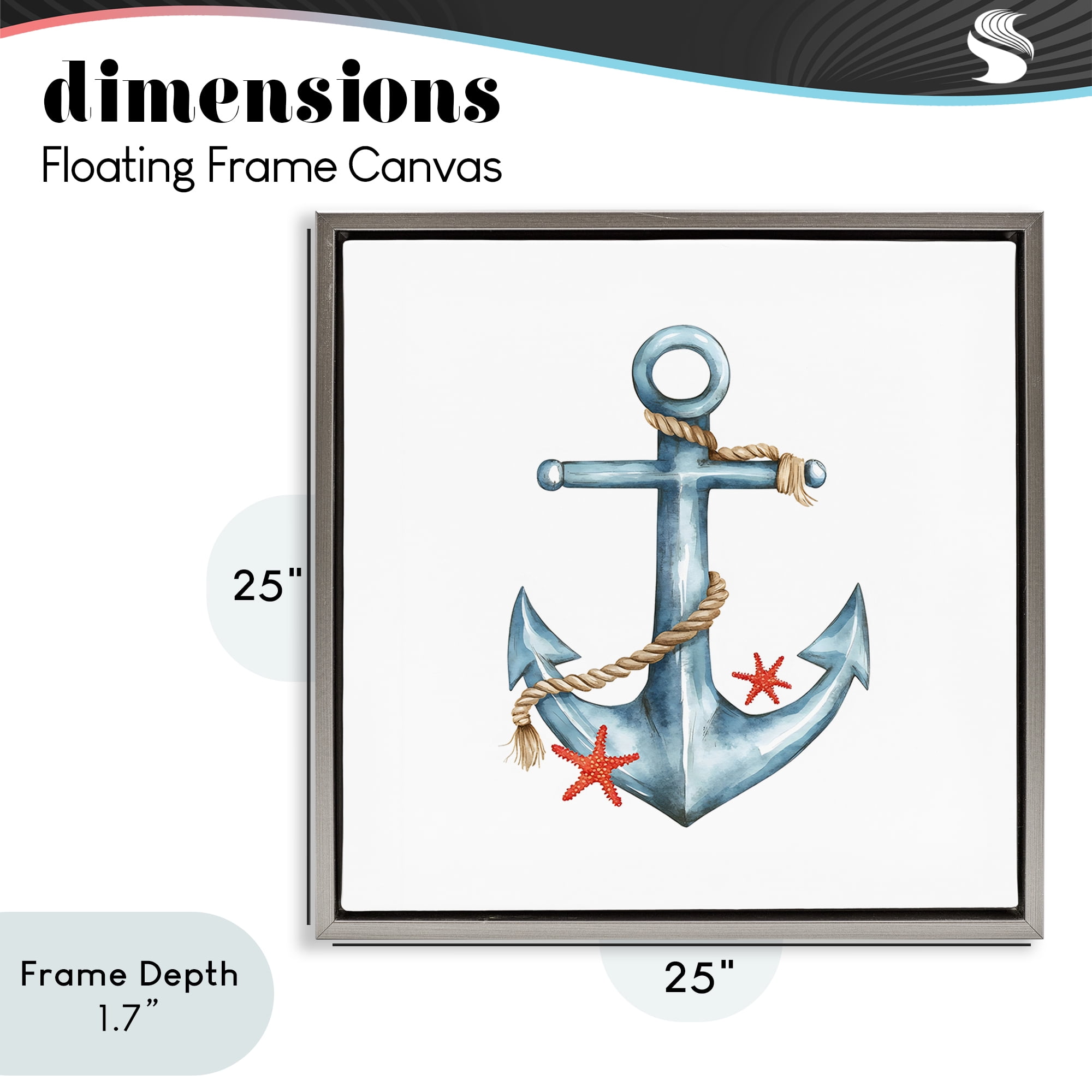 Stupell Industries Cute Sailor Anchor with Starfish Gray Framed Floater Canvas Wall Art, design by LSR Design Studio