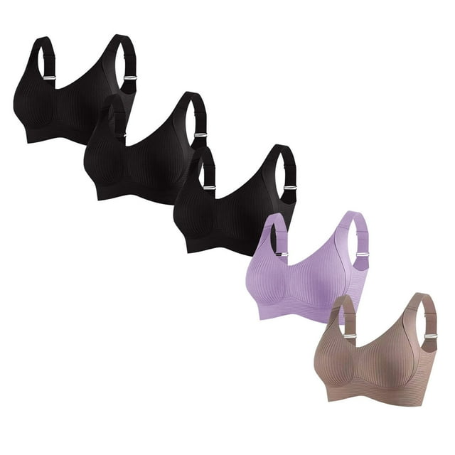 Sujetador de poliéster para mujer, ropa interior de uso diario, de talla grande, sin aros, de color liso, 5 piezas