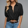 thumbnail image 2 of Women Summer Tops Womens Short Puff Sleeve Tops V Neck Collared Button Down Shirt Dressy Casual Blouses Womens plus Summer Loose Fit Long Sleeve Pullover Fall Women Shirts Short Top for Black S, 2 of 5