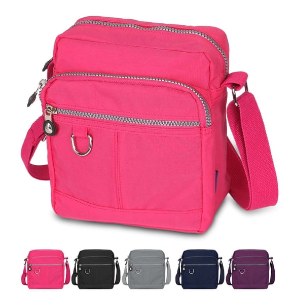 Spencer Women Crossbody Bags Waterproof Nylon Satchel Shoulder Bag Lightweight Messenger Purses Multi-Pocket (Rose Red)