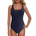thumbnail image 1 of Women's Athletic Racerback Swimsuit - Color Block Boyleg Bathing Suit - Removable Padding - Nylon/Spandex - S-XXL - Lap Swimming, 1 of 4